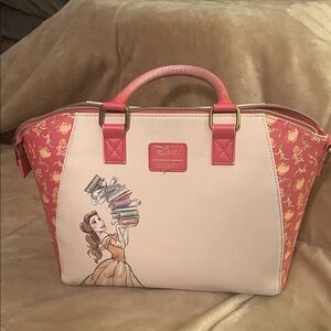 Loungefly Belle Pink and Cream Satchel with Gold Accents